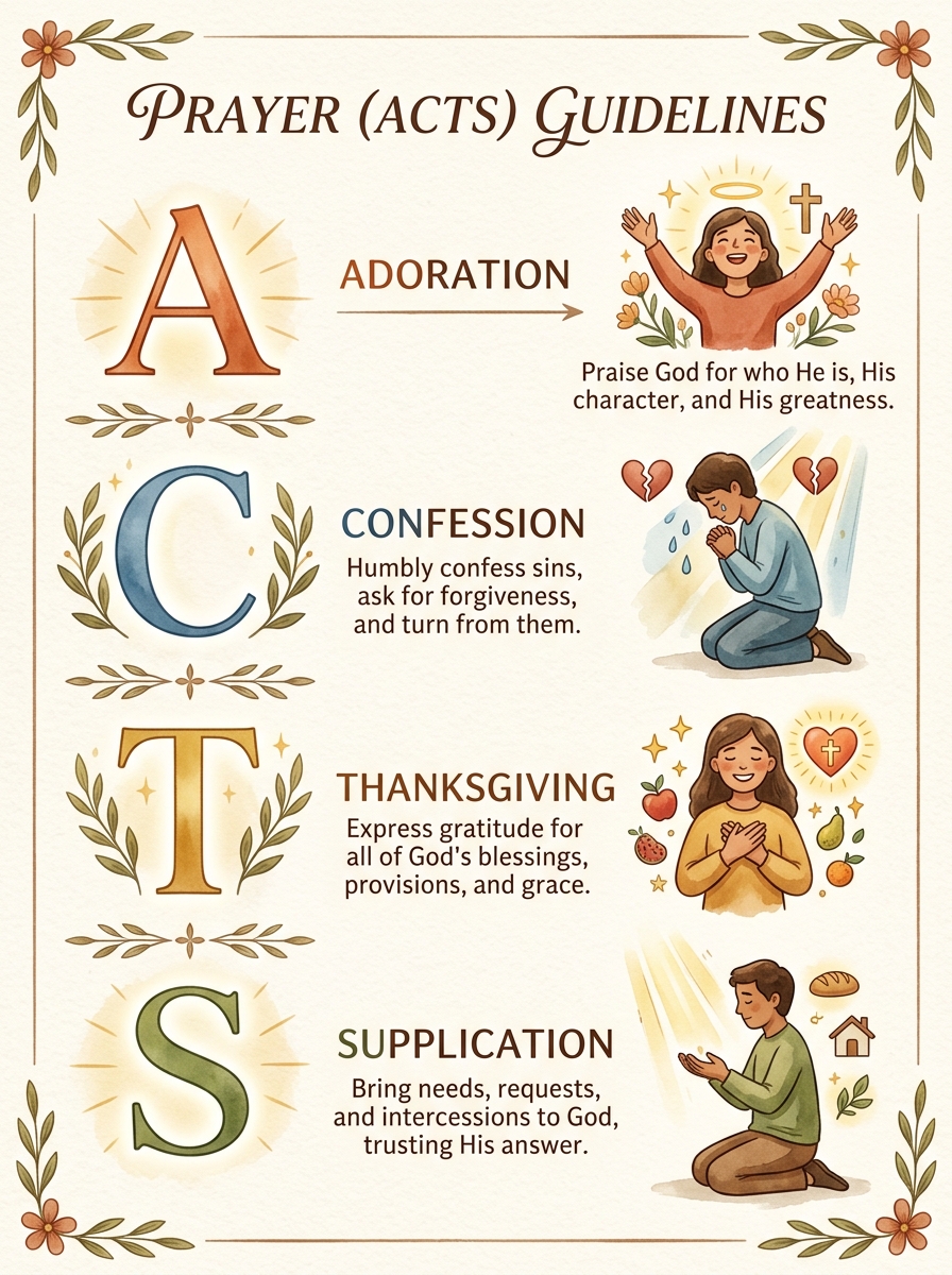 ACTS prayer framework - Adoration, Confession, Thanksgiving, Supplication